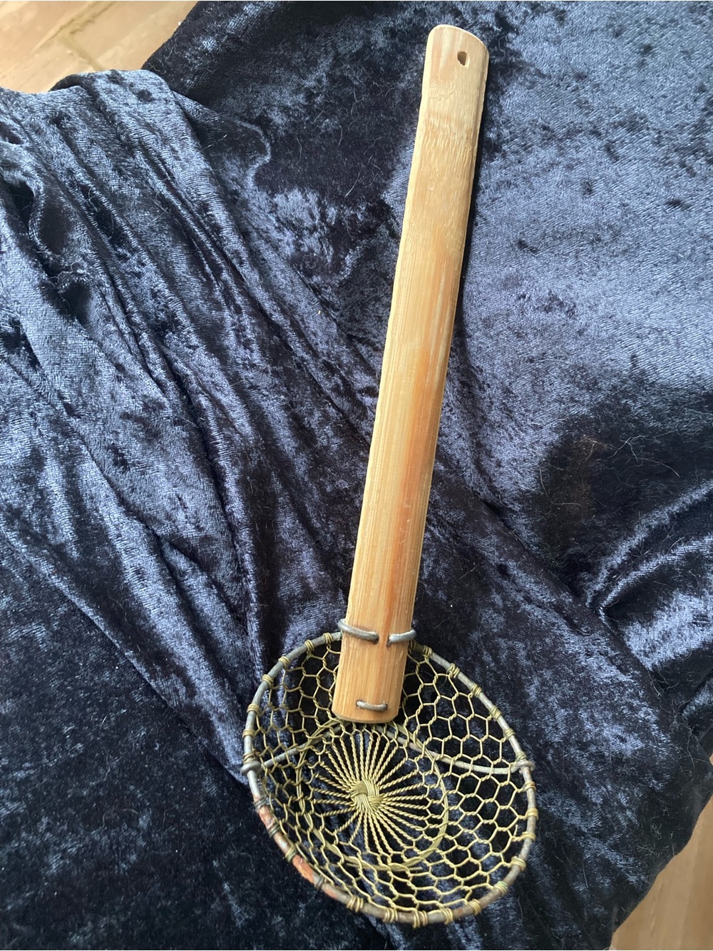 Handmade Woven Farmhouse Chinese Skimmer Mesh Basket Scoop Natural Brown Bamboo